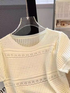 เสื้อไหมพรมถัก iStapromo สีขาวสำหรับผู้หญิง สไตล์วินเทจ คอเว้า แขนสั้น ผ้าบาง ใส่ได้ในช่วงฤดูร้อน - Product Image 5