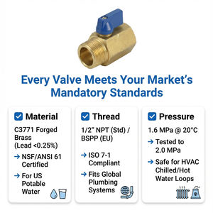 วาล์วปิด-เปิดทองเหลือง YOD พร้อมฟังก์ชันระบบน้ำหยด ขนาด 1/2 นิ้ว ถึง 2 นิ้ว แบบ PEX BSPT วาล์วบอลฟอร์จสำหรับน้ำ แก๊ส น้ำมัน - Product Image 2