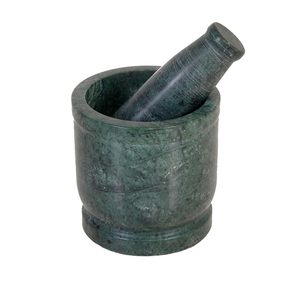 Mortier et pilon en marbre vert robuste de 4 pouces pour broyer épices, herbes, graines, ail, pâte de pesto – Outil de cuisine naturel - Product Image 1