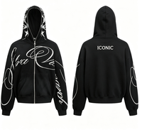 Sweat à capuche zippé pour homme ICONIC avec strass, imprimé tribal noir, veste décontractée streetwear