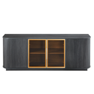 Luxury Solid Wood Round <b>Sideboard</b> with Vertical Stripe Design Modern Storage Cabinet for Living Room - Product Image 5