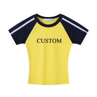 T-shirt court à manches courtes style américain pour femme, coupe slim, raglan, idéal pour l'été, avec logo personnalisé