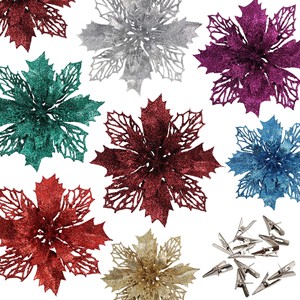 Flores Navideñas Artificiales Guanyi, Decoraciones de Flor de Pascua Brillantes de Colores Mezclados para Decoración de Fiestas, Hogar y Bodas - Product Image 3