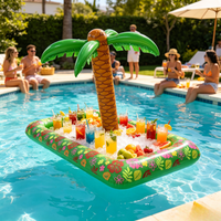 Piscina Inflable de 51 Pulgadas, Juegos para Fiestas de Verano, Enfriador de Bebidas Inflable con Forma de Palmera, Enfriador de Buffet Inflable, Barra Flotante