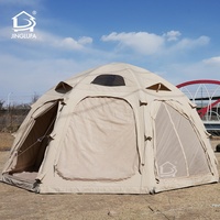 Tentes de glamping en toile Oxford pour 4 saisons avec fenêtre en maille et cheminée, tente chaude avec sortie pour poêle