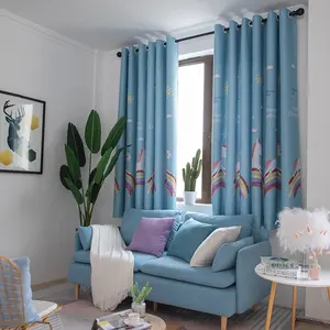 Wholesale ready made window blackout printing short bay window blackout curtain panel for bedroom living room glass doors balcon