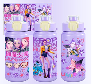 Nueva Taza Infantil Aislada de Acero Inoxidable 316 con Doble Boca y Pajita, Diseño de Dibujos Animados, Portátil, del Equipo Cazafantasmas de K-POP - Product Image 1