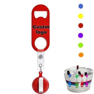 Décapsuleur rétractable personnalisé avec logo, ouvre-bouteille plat pour barman avec porte-badge rond et clips pour cuisine, restaurant, bar - Product Image 1