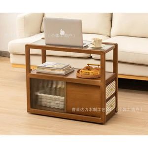 Étagère de rangement en bois de style japonais à 3 niveaux, table d'appoint mobile pour salon, armoire de cuisine avec tiroirs - Product Image 2