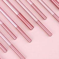 Set Kuas Makeup Profesional 10 Buah dengan Bulu Sintetis dan Pegangan Plastik, Ramah Perjalanan, Multifungsi, Kuas Pipih untuk Eyeliner.