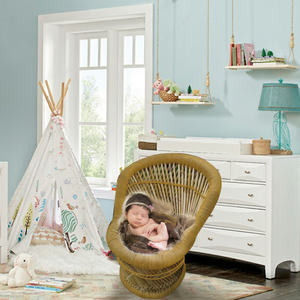 Chaise bébé moderne de luxe en osier tressé, douce et confortable, bords doux, en bambou écologique, accessoire de photographie pour chambre et parc - Product Image 1
