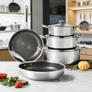 Set di 8 <span class=keywords><strong>Pentole</strong></span> in Acciaio Inox a 3 Strati di Qualità Industriale per Servizi di Catering e Ospitalità su Larga Scala - Product Image 3