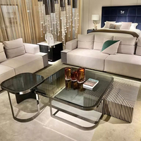 Ensemble de table basse moderne de luxe italienne à hauteur réglable et écologique avec table d'appoint en verre gris pour le salon
