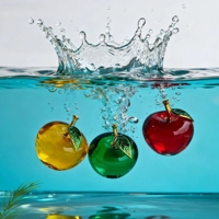 Vente en gros Feuilles d'or Couleur bleue Cristal Verre Pomme Cadeau de Noël