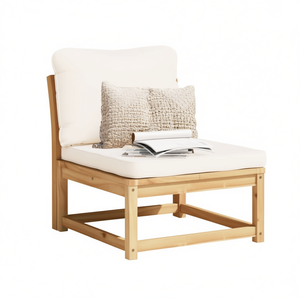 Acacia <b>Wood</b> Garden <b>Sofa</b> One Seat Cream White Cushion Outdoor Furniture Contemporary Durable - Product Image 1