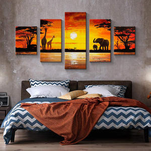 Cuadro Decorativo de Estilo Naturaleza Muerta, 5 Piezas, Impresión Digital en Lienzo de Paisaje Africano en Alta Definición para Decoración de Sala de Estar, Fondo de Sofá, Arte de Pared - Product Image 2