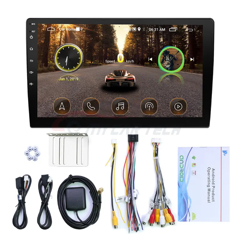 10.1'' Autoradio 2 Din Android 9.1 Car Radio Stereo Tempered Glass Touch Screen Car Video Wifi Gps Bt