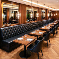 Banquette de restaurant personnalisable en cuir noir capitonnée, banquette commerciale pour hôtel, café, bar, banquette de salle à manger, canapés muraux fixes, OEM