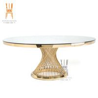 Table de salle à manger ronde de luxe en acier inoxydable doré pour événements de mariage et hôtels
