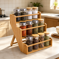 Étagère à épices en bambou à 3 niveaux avec logo personnalisé, organisateur de comptoir de cuisine, étagère de rangement pour assaisonnements