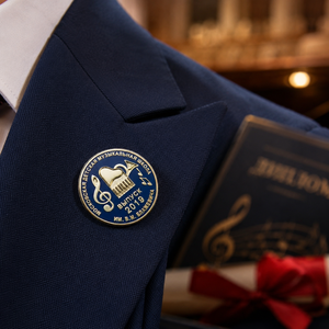 Pièce de monnaie commémorative ronde en émail bleu et or, motif note de musique, piano, trompette, médaille de remise des diplômes pour l'école de musique <span class=keywords><strong>russe</strong></span> pour enfants - Product Image 1