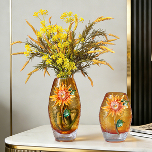 Vase en verre ambre tournesol, centre de table décoratif artisanal pour salon et entrée - Product Image 2