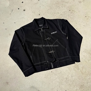 Veste en jean bomber personnalisée pour pompier, coupe ample, en denim 14oz épais, pour vêtements de travail - Product Image 2