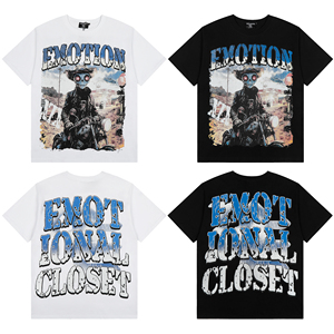 Camiseta Casual de Verão Nova com Estampa de Motociclista e Letras de Strass Street Mixed EMOTION - Product Image 1