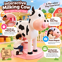 Manège pour enfants en forme de vache mignonne avec couronne de château et base lumineuse LED, équipement d'amusement animalier de dessin animé pour aire de jeux intérieure, centre commercial et parc à thème