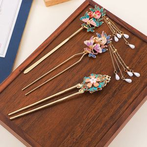 New <b>Chinese</b> Style Diamond <b>Hairpin</b> Ancient Style Blue Phoenix <b>Hairpin</b> Tassel <b>Hairpin</b> Classical Flower Rhinestone Hair Stick Claw - Product Image 1