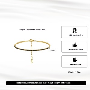 1.5mm <b>Solid</b> Color Zircon Tennis Chain S925 Adjustable Platinum Plated Sterling <b>Silver</b> Women's <b>Bracelet</b> Fine Chain Link - Product Image 3