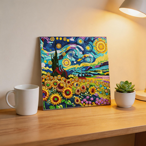 Kit Fai-da-Te per Pittura in Cristallo 5D, Stile Notte Stellata di Van Gogh <span class=keywords><strong>con</strong></span> Grandi <span class=keywords><strong>Girasoli</strong></span> Gialli per Decorazione Murale - Product Image 3