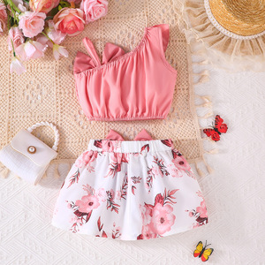 ชุดลำลองเด็กผู้หญิงน่ารักสำหรับฤดูร้อน ลายดอกไม้ เสื้อสายเดี่ยวและกระโปรงลายดอก - Product Image 3