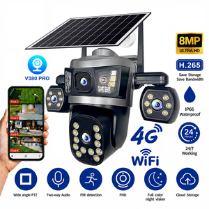 Cámara de Seguridad WiFi 4G con Energía Solar V380PRO de 8MP, PTZ, Cuatro Lentes, Cuatro Pantallas, Giro de 355°, Inclinación de 90°, Intercomunicador de Voz Bidireccional, IP66, CCTV - Product Image 1