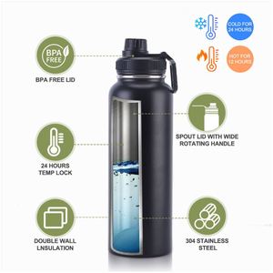 Bouteille d'eau sport isotherme portable personnalisée en acier inoxydable sans BPA, écologique, 32/64 oz, avec couvercle, par le fabricant - Product Image 5