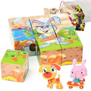 Montessori <span class=keywords><strong>9</strong></span> pièces 6 faces <span class=keywords><strong>Cubes</strong></span> d'animaux de dessin animé <span class=keywords><strong>Puzzle</strong></span> en bois <span class=keywords><strong>Puzzle</strong></span> en bois 3D Jouet - Product Image 1