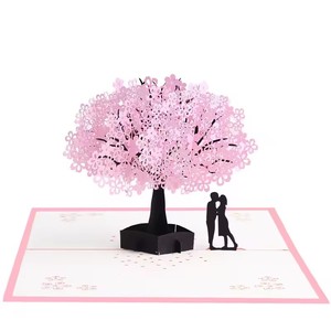 Cartes Pop-Up 3D Carte d'<span class=keywords><strong>anniversaire</strong></span> Saint Valentin Cadeaux d'<span class=keywords><strong>anniversaire</strong></span> Carte postale Invitations de mariage cerisier Cartes de vœux - Product Image 4