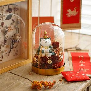 Fleurs romantiques sous dôme de verre, avec <span class=keywords><strong>Maneki</strong></span> <span class=keywords><strong>Neko</strong></span> et chat porte-bonheur, toutes les amour romantiques, en cadeau - Product Image 5