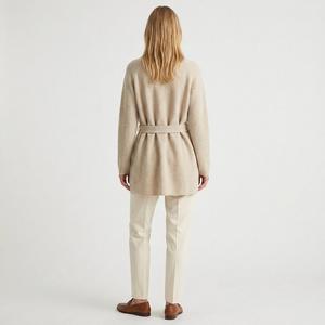 Cappotto Lungo <span class=keywords><strong>da</strong></span> <span class=keywords><strong>Donna</strong></span> in <span class=keywords><strong>Lana</strong></span> Traspirante con Collo a Sciarpa e Cintura, Design Vintage a Coste per Autunno e Inverno - Product Image 2