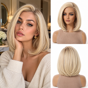 Peluca Bob Recta Rubia <span class=keywords><strong>Barbie</strong></span> con Frente de Encaje 13x4, Resistente al Calor, Cabello Sintético, Peluca Corta Completa para Mujer, Proveedor Mayorista - Product Image 2