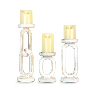 Lot de 3 bougeoirs en <span class=keywords><strong>bois</strong></span> rustiques pour bougies piliers pour décorations de mariage et de Noël - Product Image 1