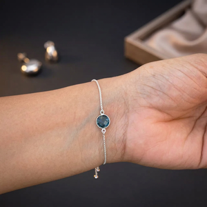 Pulsera de Eslabones Clásica con Topacio Azul de Londres Natural, Plata de Ley 925, Joyería Artesanal con Piedras Preciosas - Product Image 2