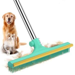 Lüks özel 3-in-1 Pet saç çıkarıcı süpürge kullanımlık 60 \ "kediler için ayarlanabilir uzun saplı halı tırmık paslanmaz çelik kauçuk - Product Image 1