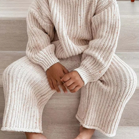 Ensemble de pulls d'hiver personnalisés de couleur unie pour enfants filles chandails tricotés pour bébé nouveau-né garçon manches longues 2 pièces costume de vêtements