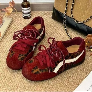 Leopard Print Suede Patchwork Casual Sneakers for Women 4cm Low Top Flat Walking Shoes Comfortable Daily Footwear - Product Image 2