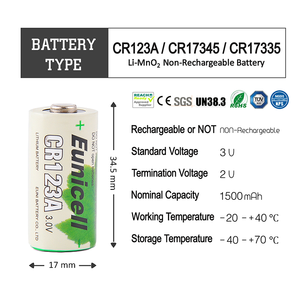 Неперезаряжаемая батарея 3V CR123A литиевая батарея 3V 1500mAH cr123a 2cr5 <span class=keywords><strong>cr</strong></span>-p2 литиевые батареи - Product Image 5