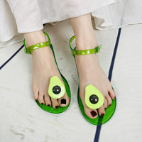 Été Nouveau Fancy Lady Fruit Flat Slip on Sandals Women Outwear Beach PVC Jelly Shoes