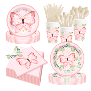 DAMAI Nuevo Diseño Personalizado, Kit de Vajilla de Papel con Diseño de Mariposas, Plato Desechable Rosa para Decoración de Fiestas de Cumpleaños de Niñas - Product Image 4