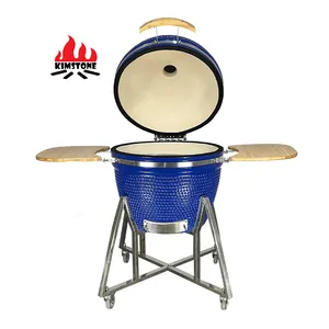 KIMSTONE Pesta Rumah Tangga Banyak 26 Inci Biru Tahan Lama Bentuk Telur Keramik Arang Kamado Grill Komersial Grosir