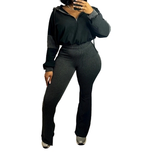 Conjunto Casual de 2 Piezas para Mujer, Sudadera con Capucha de Rayas Trenzadas y Pantalones Acampanados, Sudadera Colorida con Diseño Combinado - Product Image 2